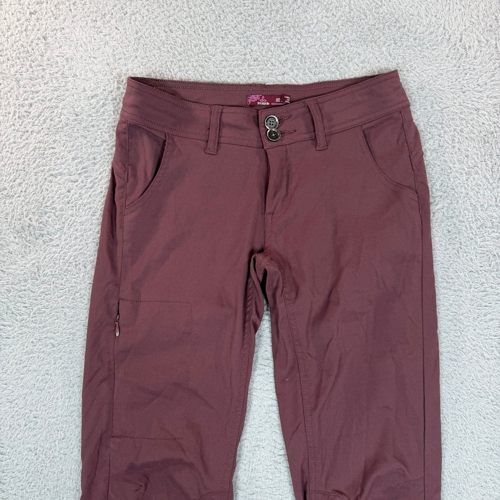 Prana Womens Halle Hiking Pants Plum Burgundy Sz 00 Regular Inseam Straight Leg - Picture 3 of 11